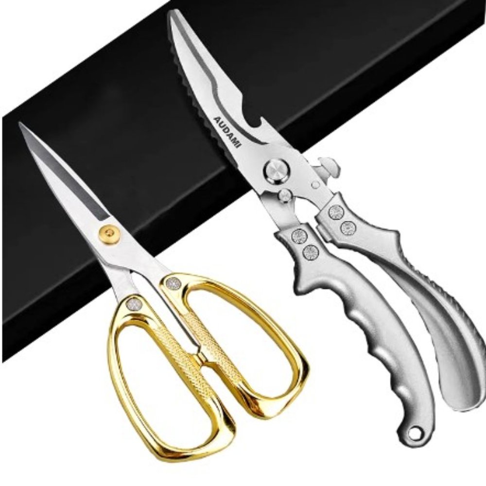 PRO POULTRY SHEARS "COMBO" - STAINLESS KITCHEN SCISSORS - 2 Pack (Gold & Silver)